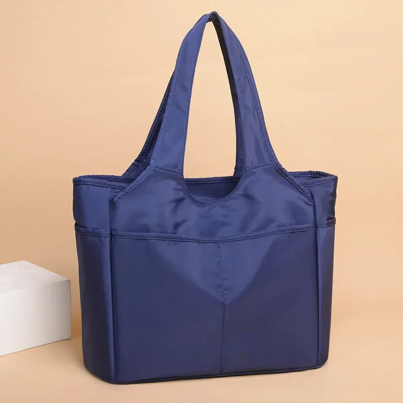 2025 Spring New Trendy Handheld Oxford Cloth Women's Cloth Bag Casual Multi Pocket Large Capacity Travel Tote Nylon Shoulder Bag