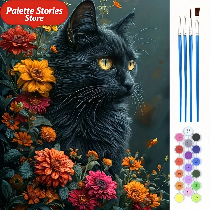 

Набор для рисования маслом своими руками, «Черная кошка и цветы», размер 40×50 см/15. 7x19. 6 дюймов, подходит для ресторанов, гостиных, спален