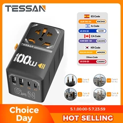 TESSAN 35W/65W/100W GaN Universal Travel Adapter with USB Ports Type C Fast Charging Power Adapter EU/UK/USA/AUS Plug for Travel