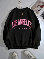 Stylish Los Angeles California Print Crew Neck Sweatshirt - Soft Slight Stretch Polyester Fleece-Lined Outerwear