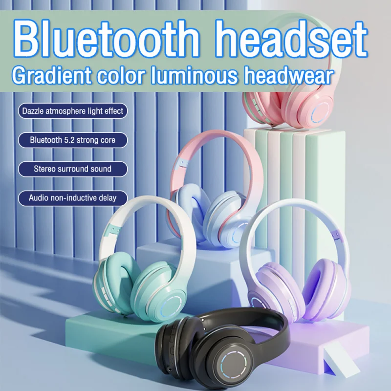 

Wireless Headphones Bluetooth 5.2 Earphone with Mic Music Headset Gamer LED Light Headphone For Xiaomi Folding Storage Headset