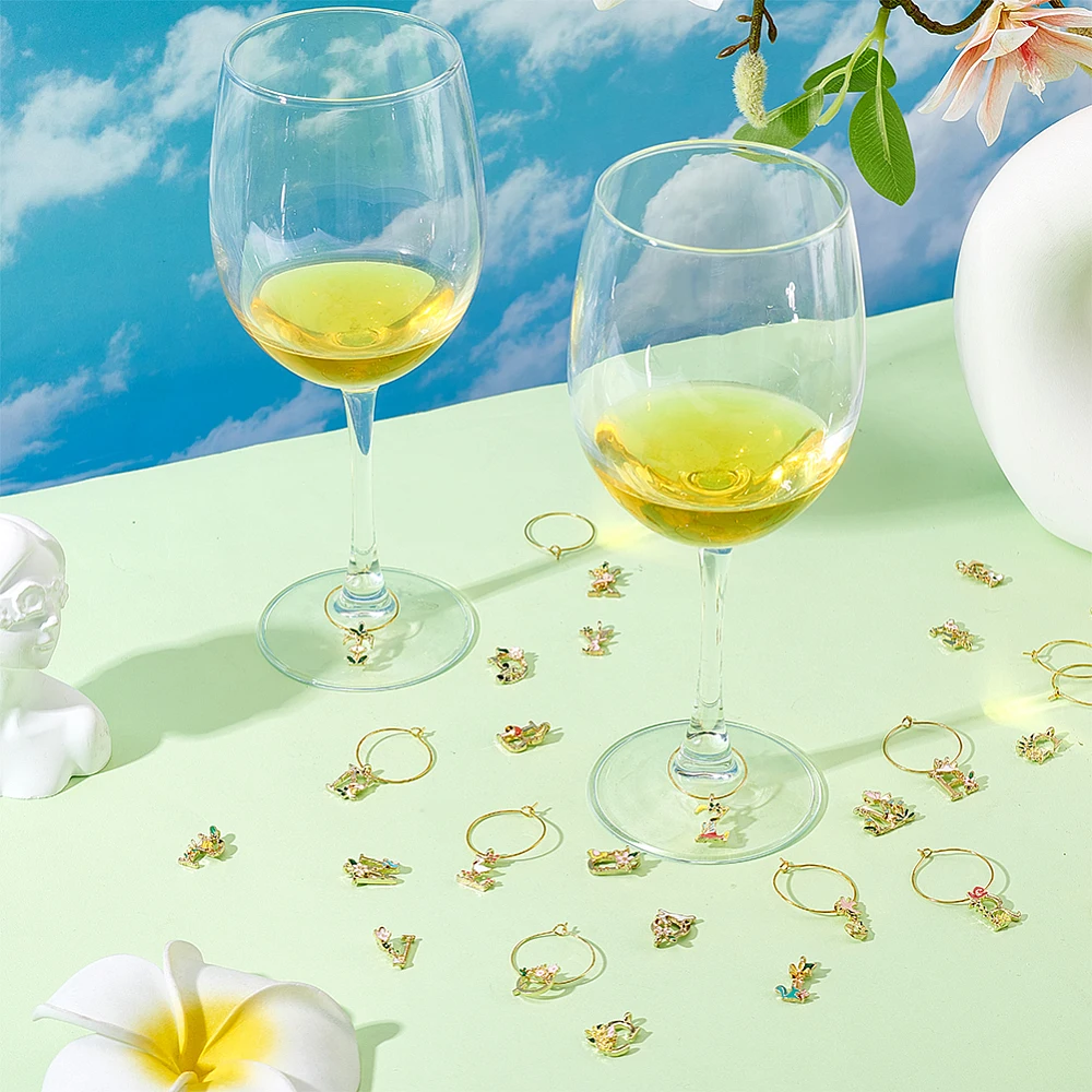 26pcs Wine Glasses Charms Alphabet Wine Glass Markers Golden Funny Cup Tag Ring Letter Charms Drink Identifiers for Stem Glasses