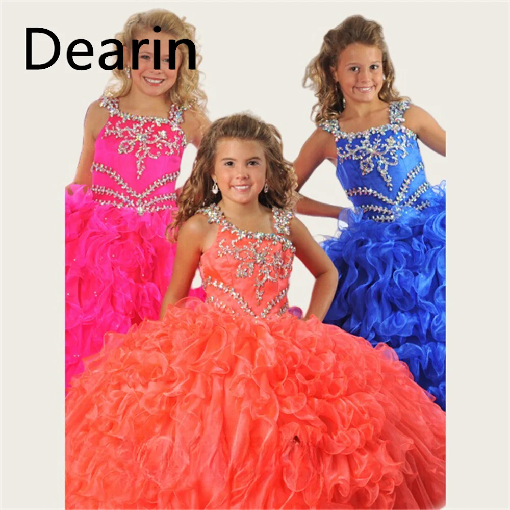 

Customized Flower Girl Dress Dearin Shoulder Girdle A-line Floor Length Skirts Tulle Sequin Es