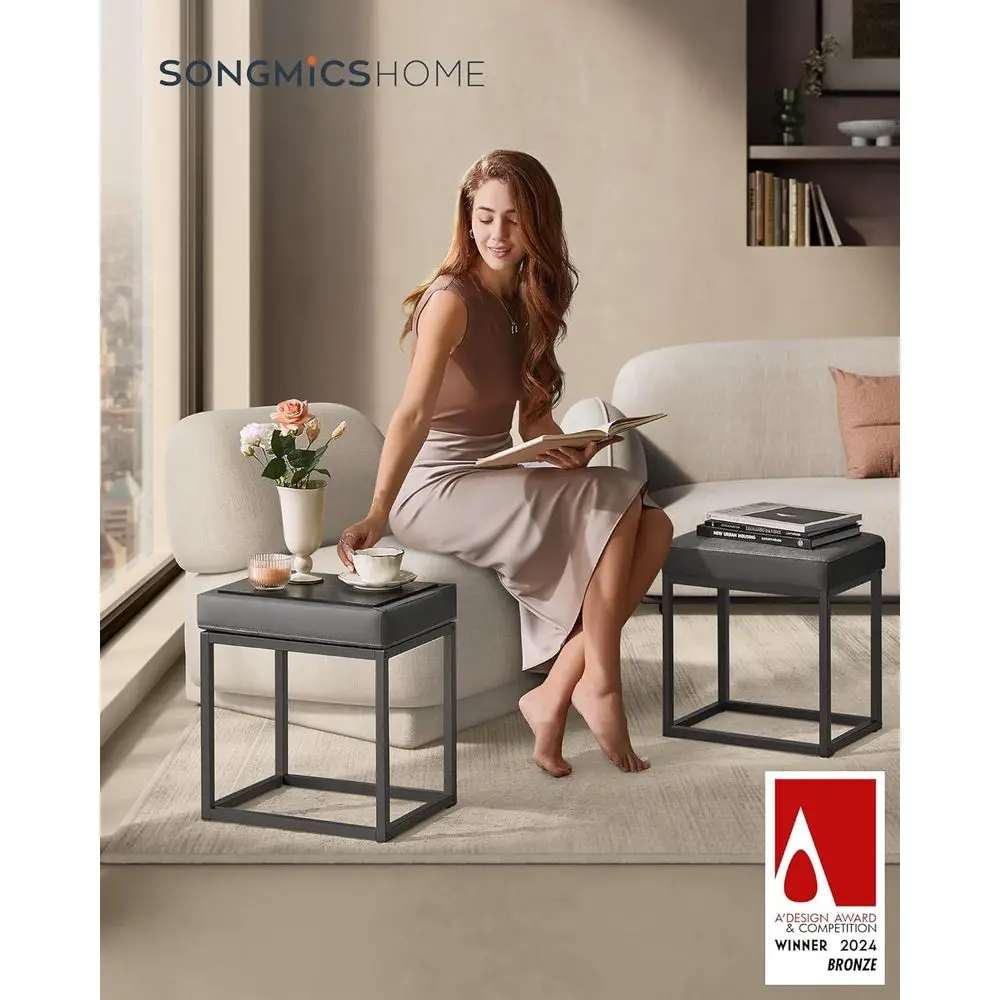 Gray Ottoman with Storage, Vanity Chair, Reversible Top, Side Table, 660 lb Load, Suitable for Bedroom, Living Room, Entryway