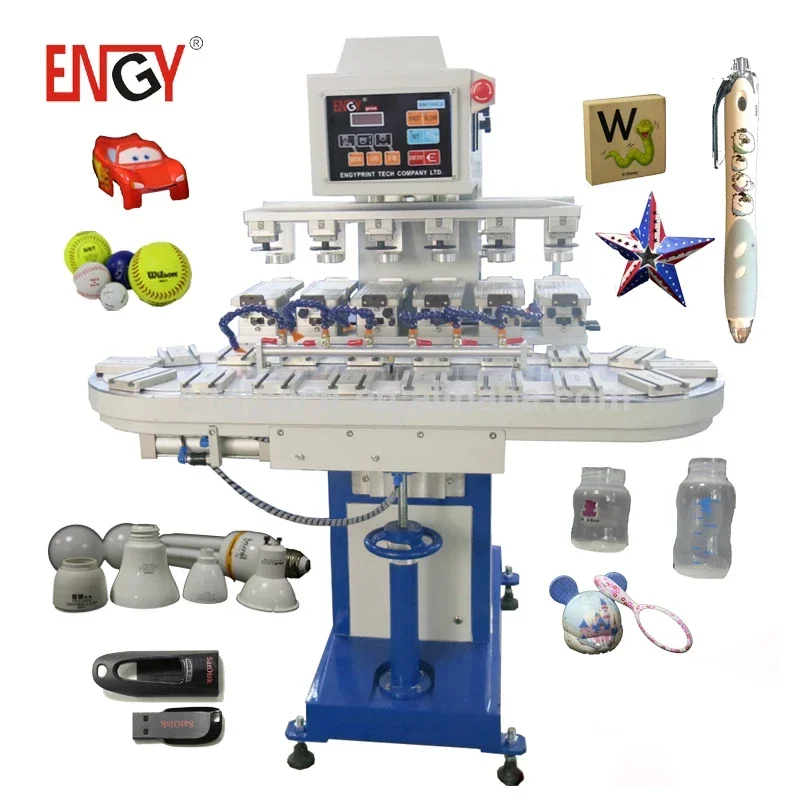 6 color Pad Printer With Rotary Conveyor Belt 8 colour pad printing machine