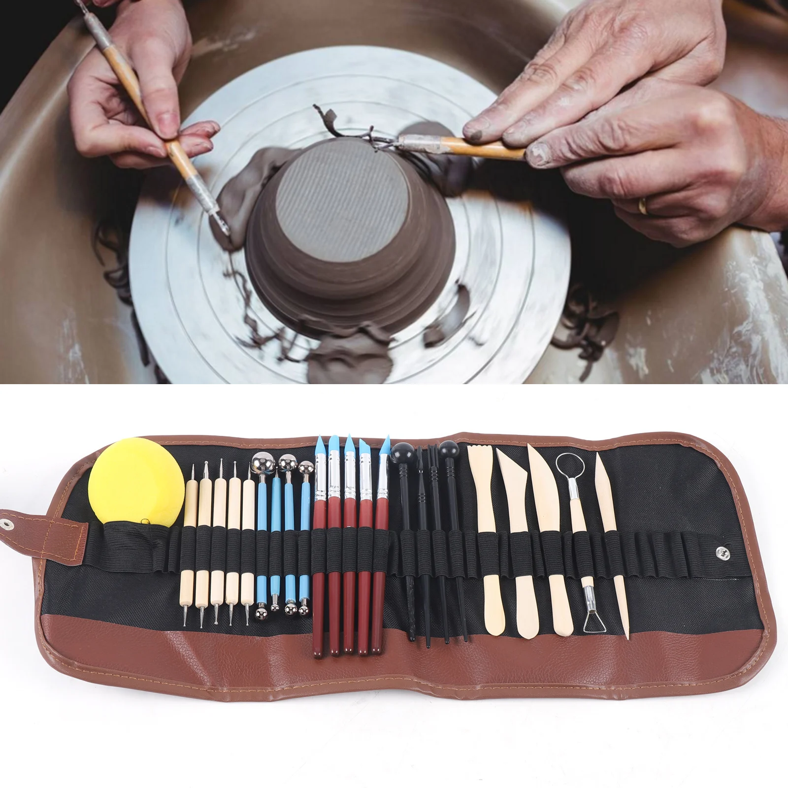 24x Pottery Tools & Polymer Clay for Sculpting Carving l Kit Polymer Clay Tools with Reusable Pouch For Model