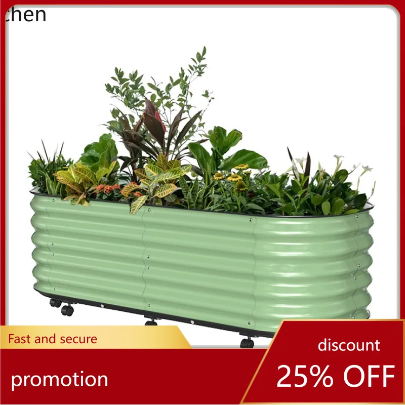 ZML Mobile Planting Box Iron Flower Pot with Wheels Elevated Garden Bed for Climbing Plants and Vegetable Growing Frame