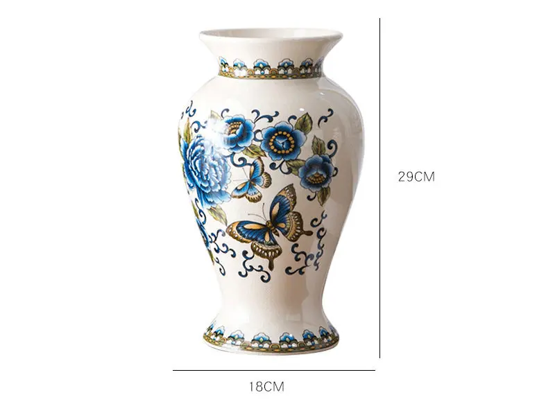American ceramic vase, retro blue and white porcelain, European style living room, Jingdezhen large ornament, Chinese style vase
