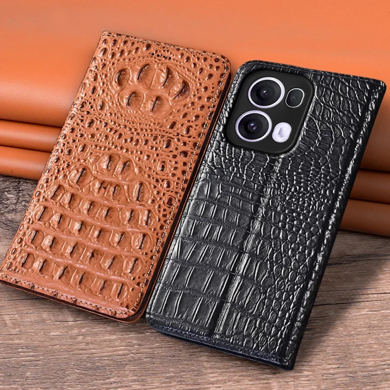 Flip Case For OPPO Reno13 Reno 13 Pro 5G Genuine Leather Magnetic Cover Cowhide 3D Crocodile Claw Card Pocket Wallet Cases