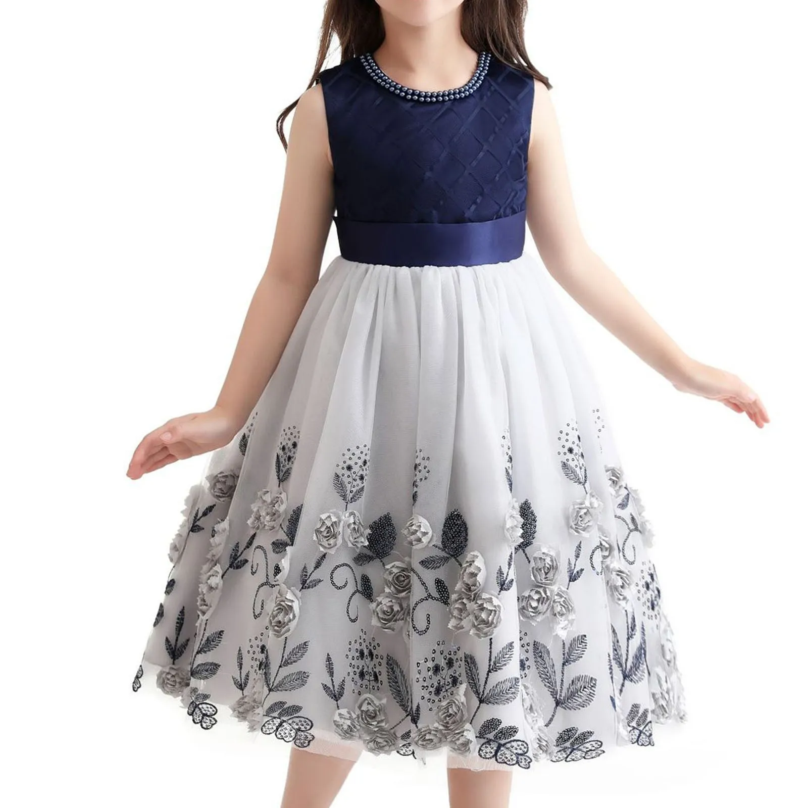 

Детское платье для девочек от 3 до 10 лет, бал на день рождения, жемчужный цветок, праздничное платье принцессы для выступлений на фортепиано, вечерний костюм для шоу