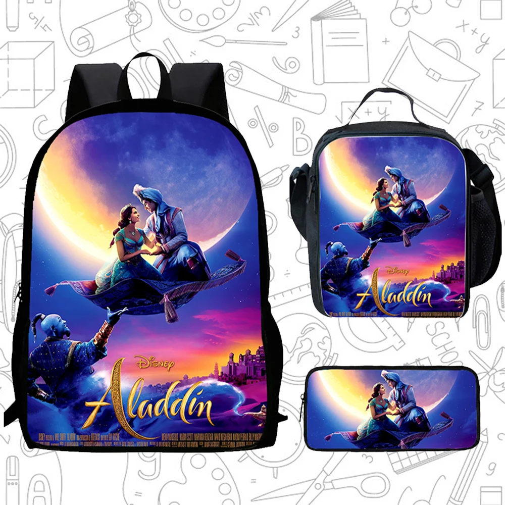 

3pcs Set Cartoon Aladdin Child School Backpack with Lunch Bag, Pencil Bag, School Bags for Boys Girls Pupil Students