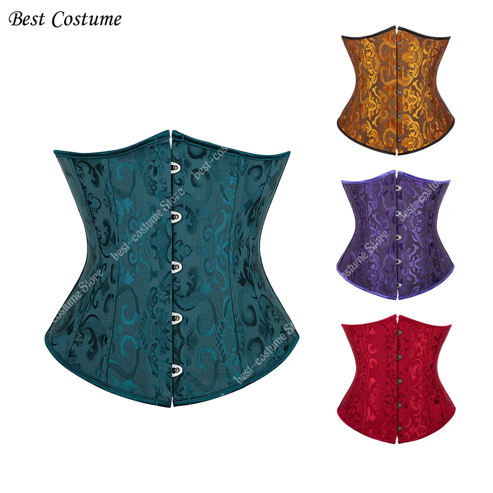 Gothic Corset Waist Body Shaper Sexy Underbust Corset Purple Green Golden Jacquard Floral Vintage Corset Bodices for Women