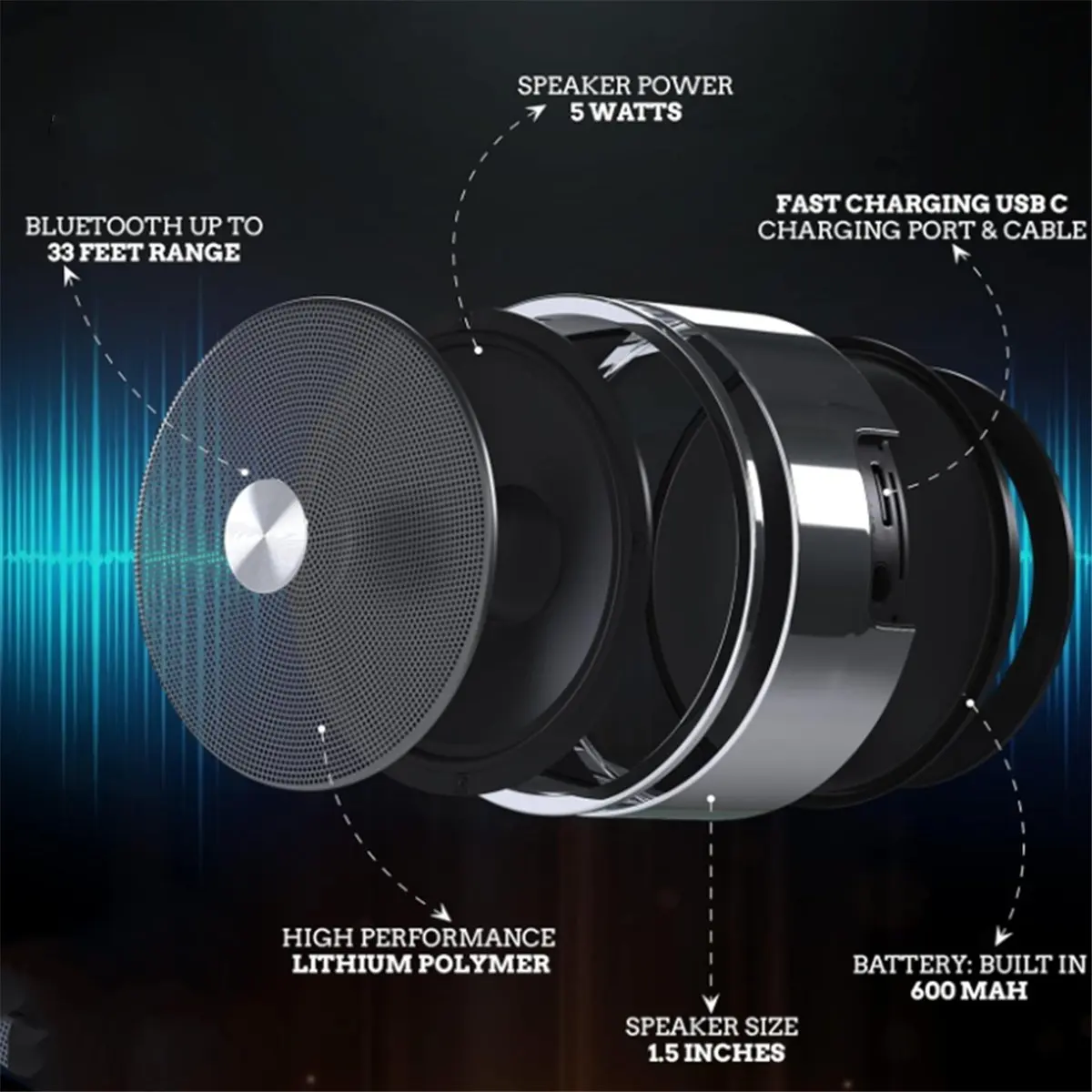 

* ABSAB Беспроводная зарядка Bluetooth-динамик Мини-динамик из металлического материала, стерео двойное сопряжение Портативная двойная система TWS Черный
