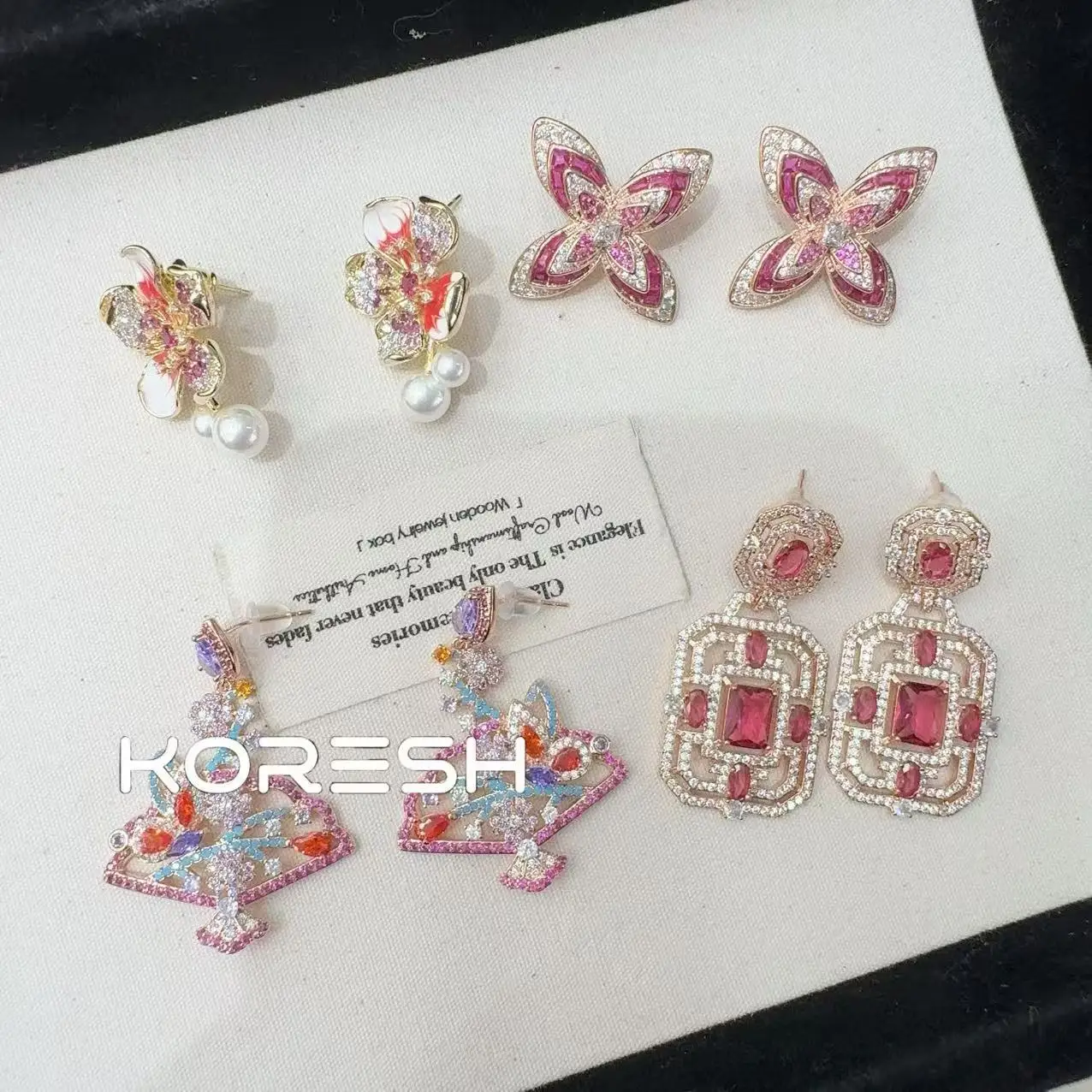 

Heavy Industry Flower Pink Stud Earrings, Exquisite And High-end Electroplated Gold Plated Copper Inlaid Zircon Silver Earrings