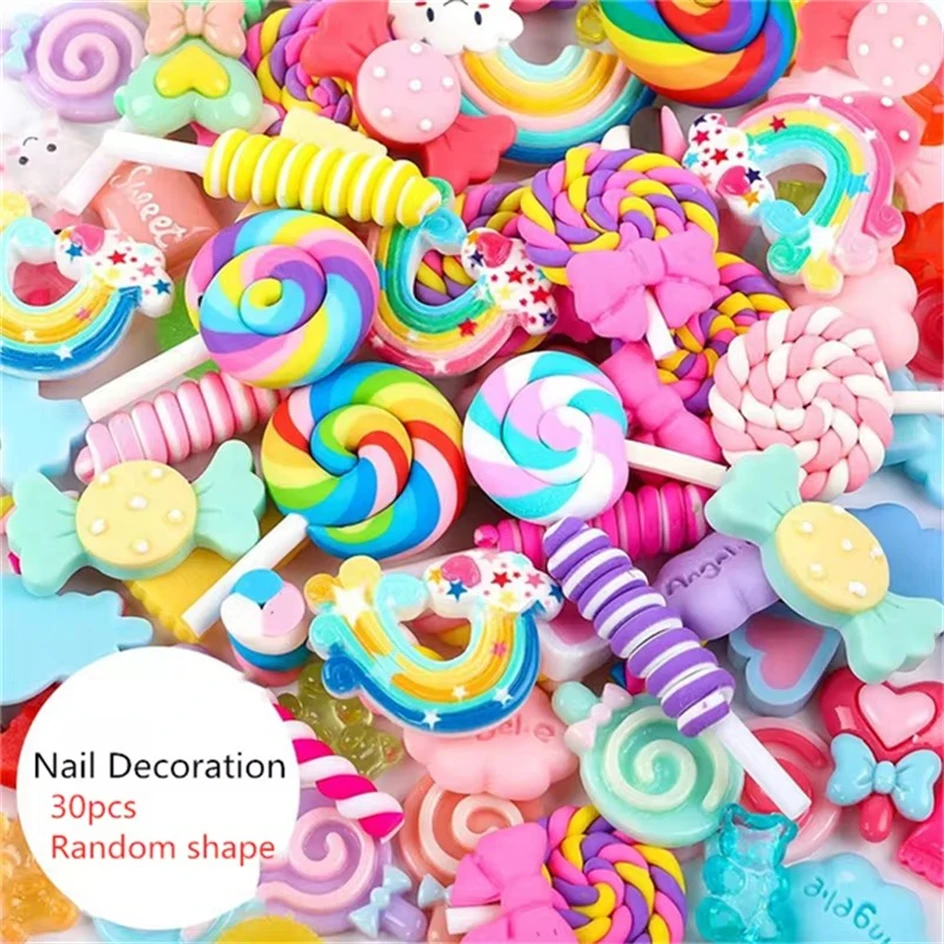 10PCS Multi Shape Kawaii Accessories Nail Art Charms Sweet Candy Gummy Bear Lollipop Resin Nail Art Rhinestion Decoration
