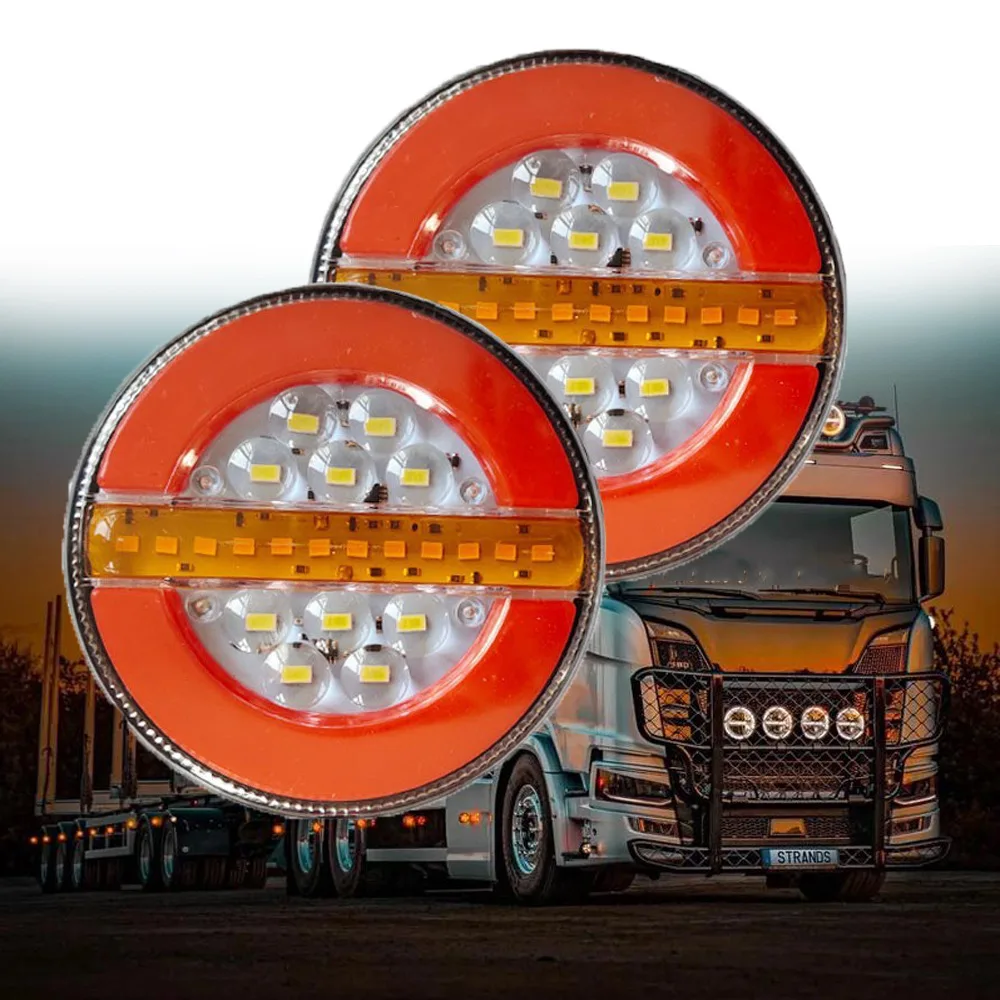 

2PCS Round Hamburger Tail Lights, 12V/24V Dynamic LED Rear Lamp for Truck Trailer