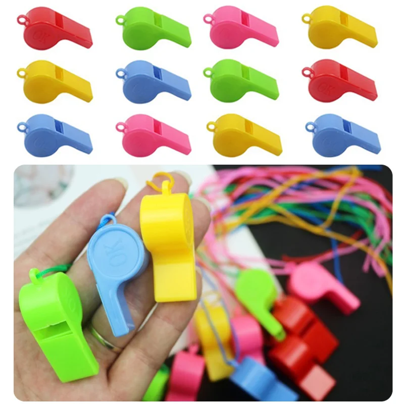 24PCS Colorful Plastic Whistle Set with Rope Referee Signal Noise Maker Game Sound Tool Pet Obedience Training Party ZYF