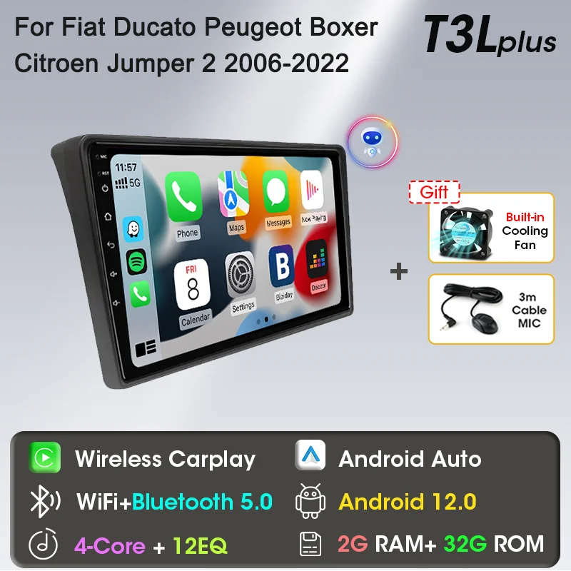 Carplay Voor Fiat Ducato Peugeot Boxer Citroen Jumper 2 2006-2022 Android Auto Radio Multimedia Speler Navi GPS DVD Head Unit