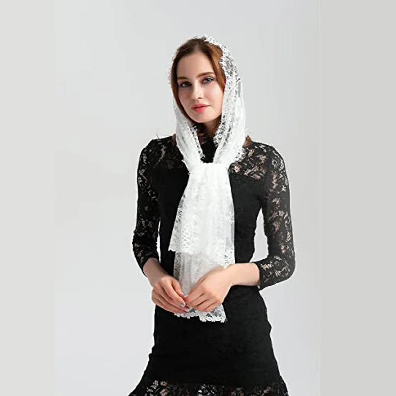 Vintage Floral Lace Scarf Church Veil Mantilla Shawl Scarf for Women