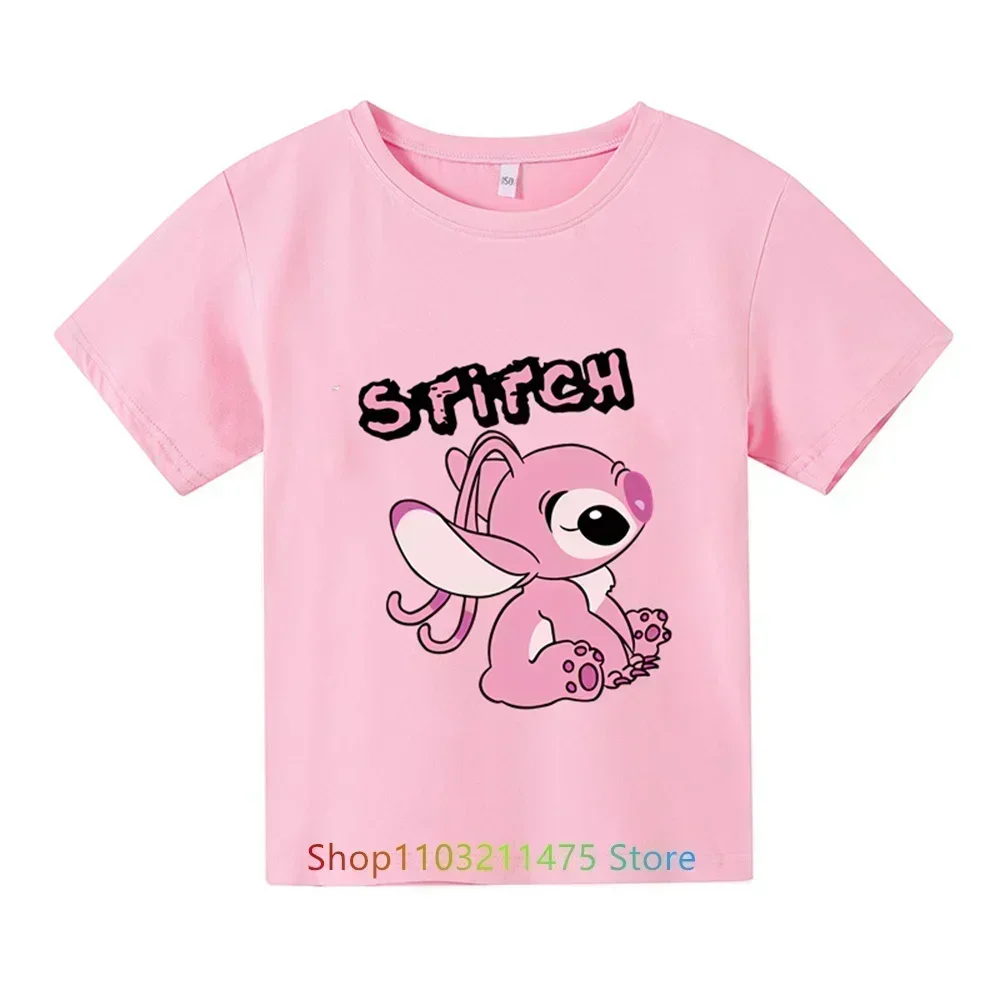 Lilo Stitch Anime Summer Multiple Fashion Children's T-shirts Round Neck Casual Short Sleeve Print Pattern