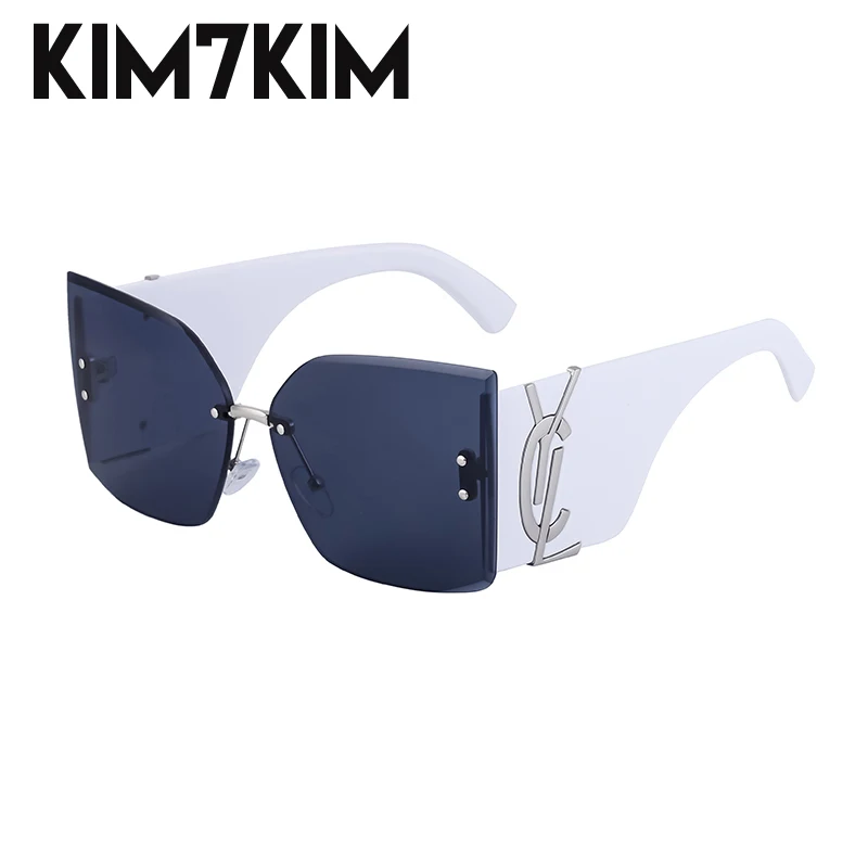 Oversized Rimless Cat Eye Sunglasses Women 2024 Luxury Brand Designer New Fashion Sun Glasses Trends Glass Frameless Sunglass