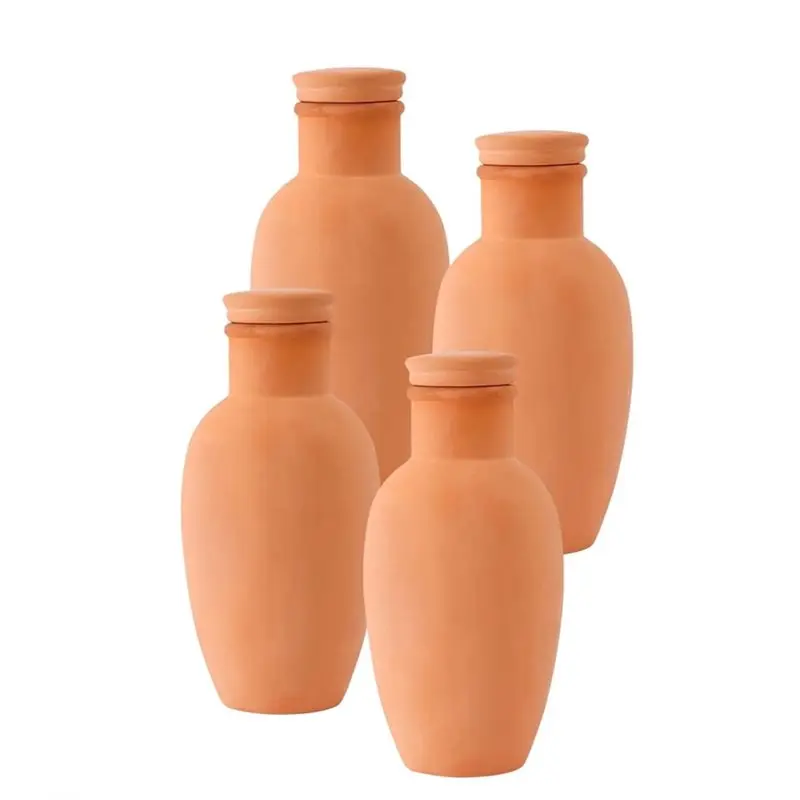 

LLCS-Terracotta Clay Irrigation Globes 4Pcs 3.1Inch Plant Watering Globes With Lid Clay Watering Pot