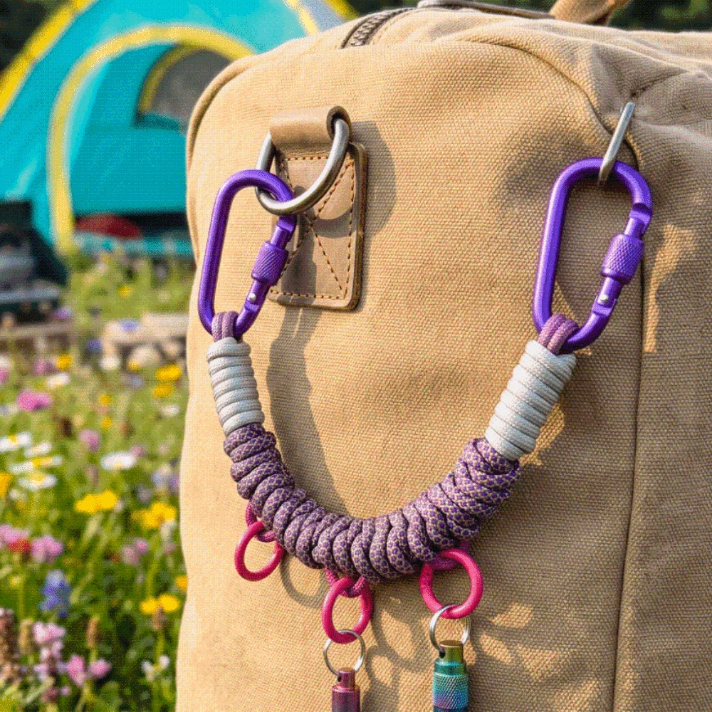 Hand Woven Paracord Bag Charm Rope Vibrant Dopamine Multifunctional Backpack Extension Strap Metal Clip Detachable