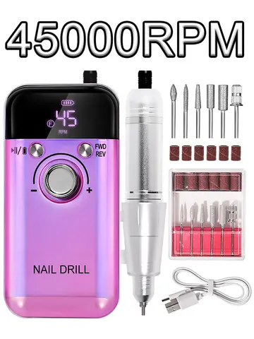 45000RPM Rechargeable Electric Nail Drill Machine Professional Nail Drills for Gel Nails Polish Portable Nail File Manicure Tool