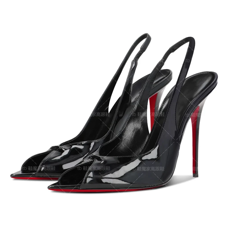 

Customized European Station 12cm Rear Air Pointed Sandals 2025 Sexy Black Red soled High Heels Women's Fine Tailored Shoes
