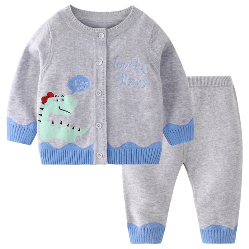 2Piece Spring Autumn Baby Girl Clothes Toddler Boy Clothing Korean Casual Cartoon Knit Cardigan Coat+Pants Newborn Set BC1896