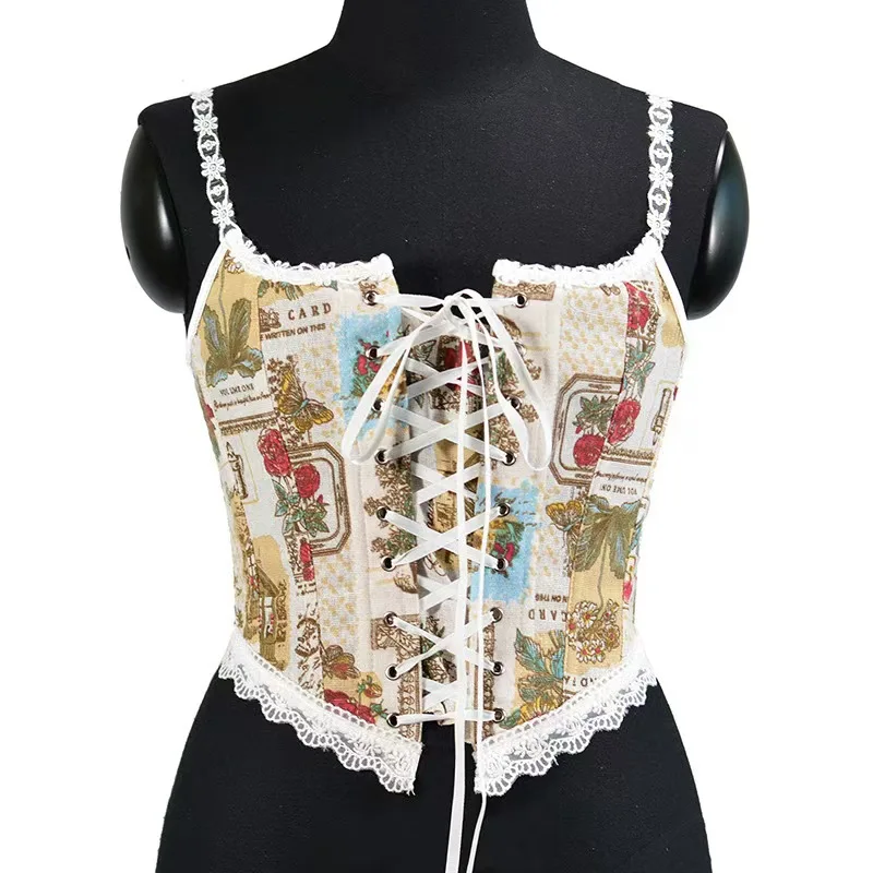 French front lace fishbone corset short vest, retro women's high-end elegant fishbone corset