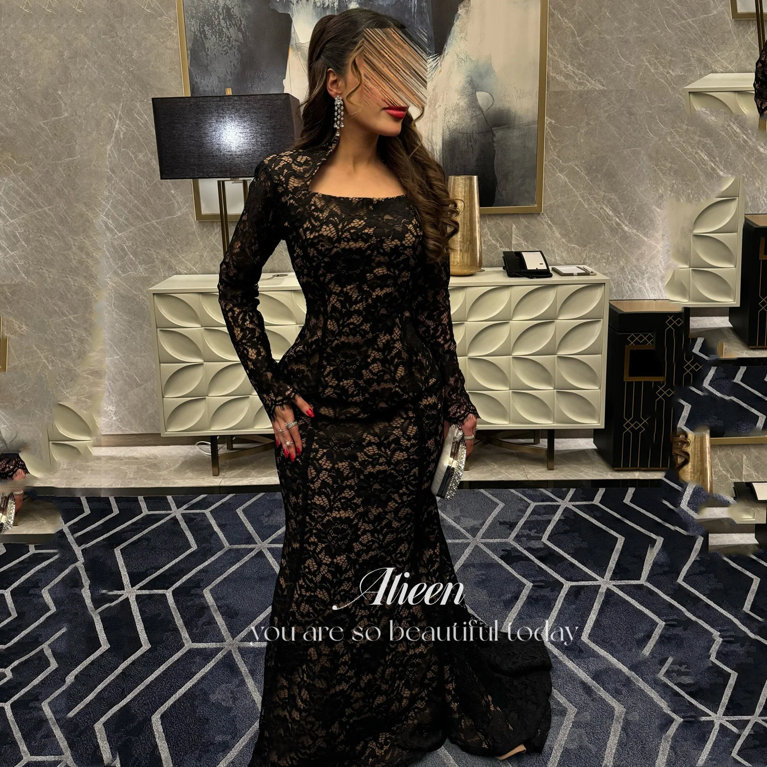 

Aileen Lace Elegant Party Dresses 2025 Customized Black Prom Dress فساتين سهرة Vestidos De Festa Mermaid Women's Evening Dress