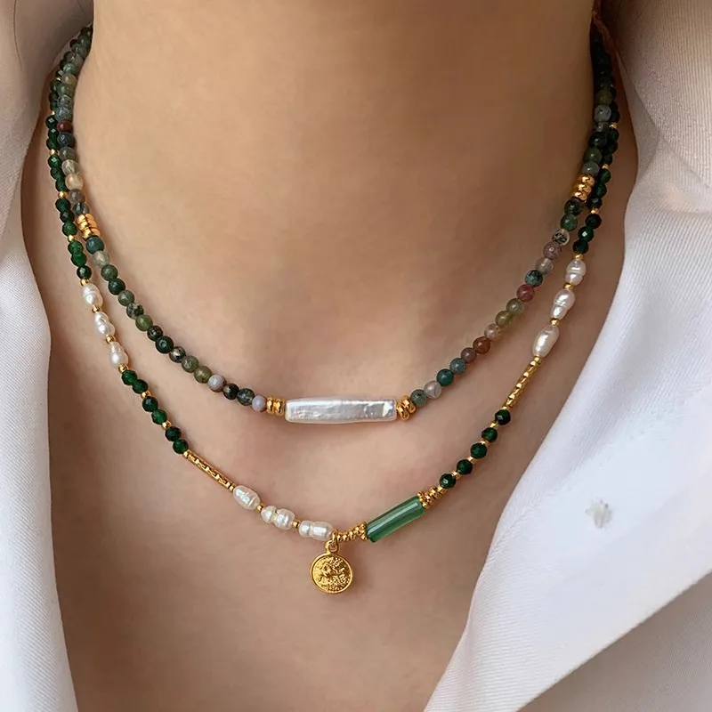

New Arrival Trendy Natural Freshwater Pearl & Green Agate 14k Gold Filled Female Jewelry Set For Women Necklace Bracelet Gifts