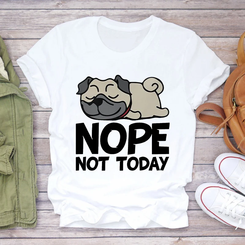 

Women Tees shirt Abstract Dog Nope Not Today New 90s Fashion Short Sleeve Ladies Tshirt Cartoon Summer Clothes female T-Shirt