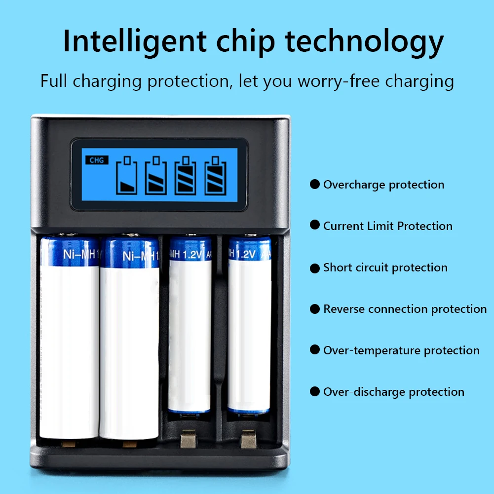 4 Slots LCD Display Smart LCD Charger Independent Slot Fast Charger USB Input for NI-MH /NI-CD AA AAA 1.2V Rechargeable Battery