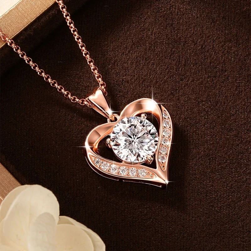 IOGOU Trendy 925 Sterling Sliver 1CT&2CT&3CT Heart-Shape D Color Moissanite Pendant Necklace for Women Jewely Anniversary Gift