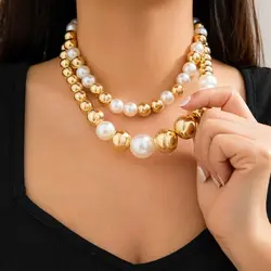 DIEZI Multialyer CCB Beads Pearl Collar Necklace For Women Party Punk Exaggerated Fashion Choker Statement Collar Neck Jewelry