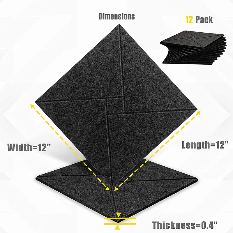 12 Pcs Acoustic Foam Panels,Sound Insulation Panels,Bevel Sound Panels,For Acoustic Treatment Of Home,Office And Studio