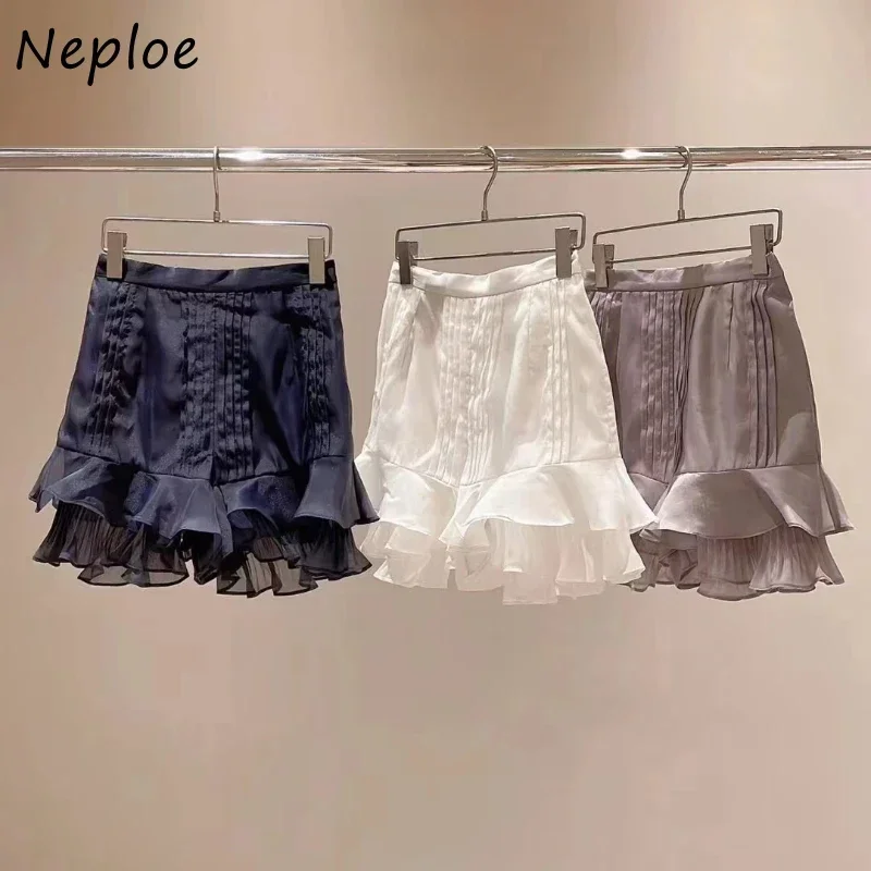 Neploe Japanse Moda Zoete Casual Ruches Rok Kant Ruches Solide Elegante Mujer Faldas Temperament Fris Slim Fit Faldas