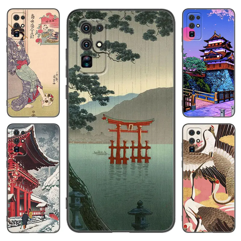 Ukiyo-e Japanese Style Art Black Phone Case For Honor 9 50 SE 90 Lite 20 Y7 Pro Y6 Y9 Prime 9i 9X X7 X7A X8 X8A X9 Y5 2018 2019