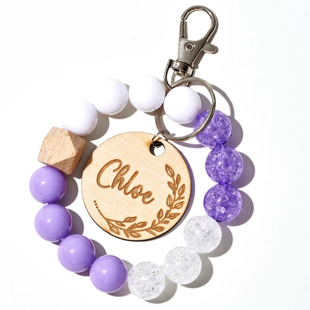 1PC Custom PMMA Bead Bracelet - Personalized Engraved Name, Purple Sparkly Design, DIY, Laser Engraved, Ideal Daily Use Jewelry