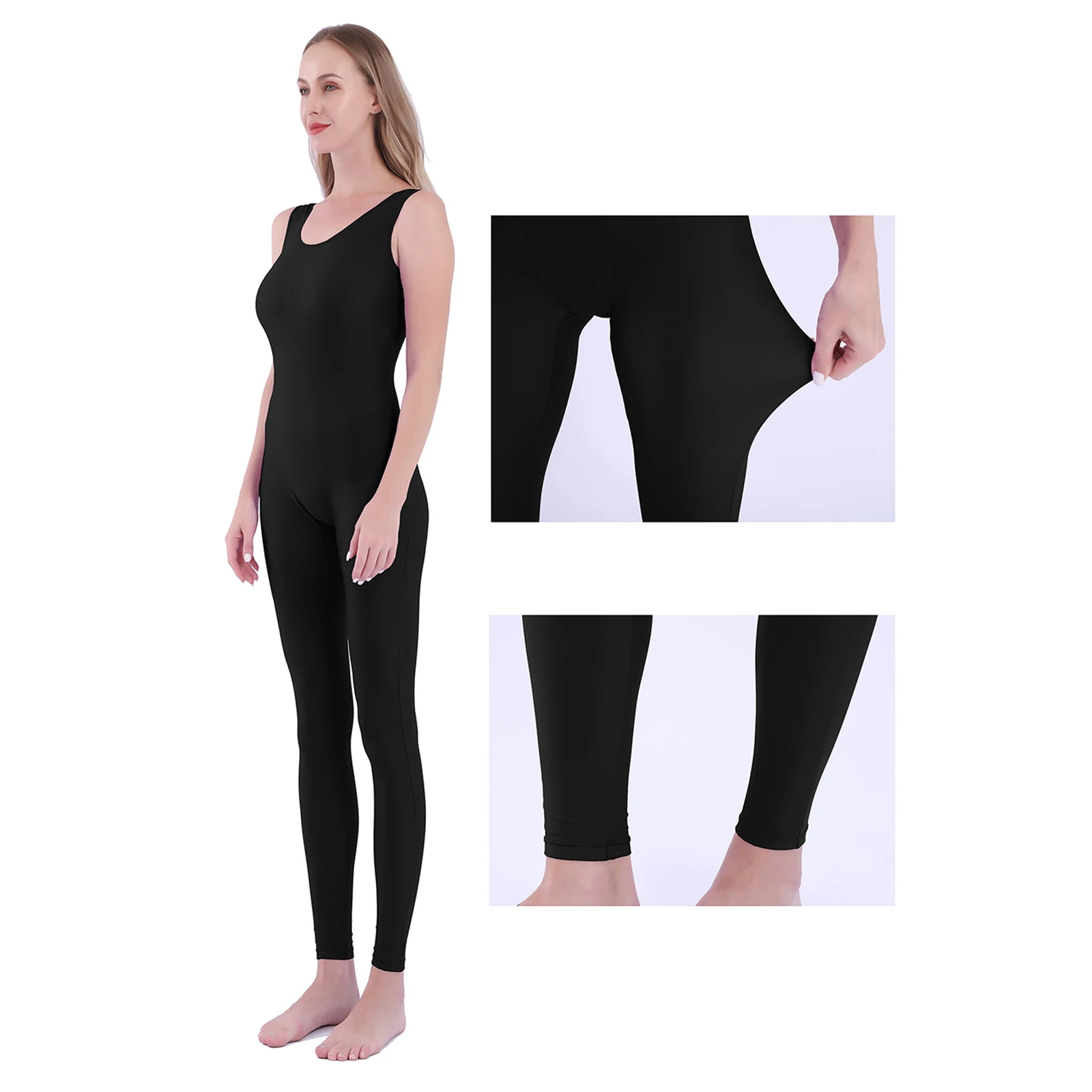 

Aoylisey Women Spandex Tank Unitard Sleeveless Black Gymnastics Unitards Full Bodysuit Jumpsuit Ballet Stage Dance Costume