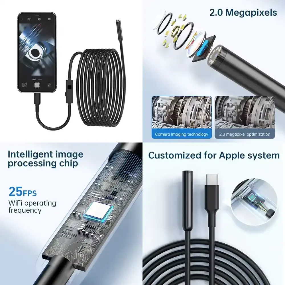 

Настраиваемая промышленная водонепроницаемая инспекционная камера-бороскоп CMOS с подключением OTG и поддержкой приложения для ремонта