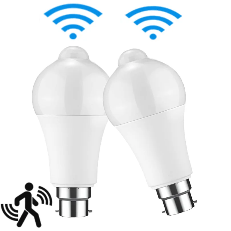 Bombilla LED con Sensor de movimiento B22, lámpara LED con Sensor PIR, luz nocturna de encendido/apagado automático para porche, escaleras, luces de seguridad para garaje, 2 uds.