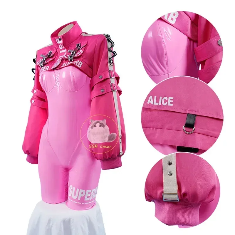 Anime Alice Nikke Cosplay Irelia H Store Victory Pink Jumpsuit Wig Earphone Props Halloween Costume for Womena;2'k,8;c'