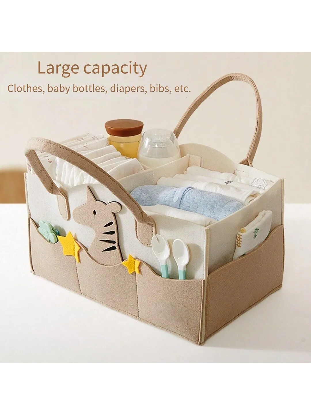 Felt Mommy Bag Women\'s Handbag Large Capacity Outdoor Travel Diaper Storage Bag Multi-Pocket Classification Storage Design