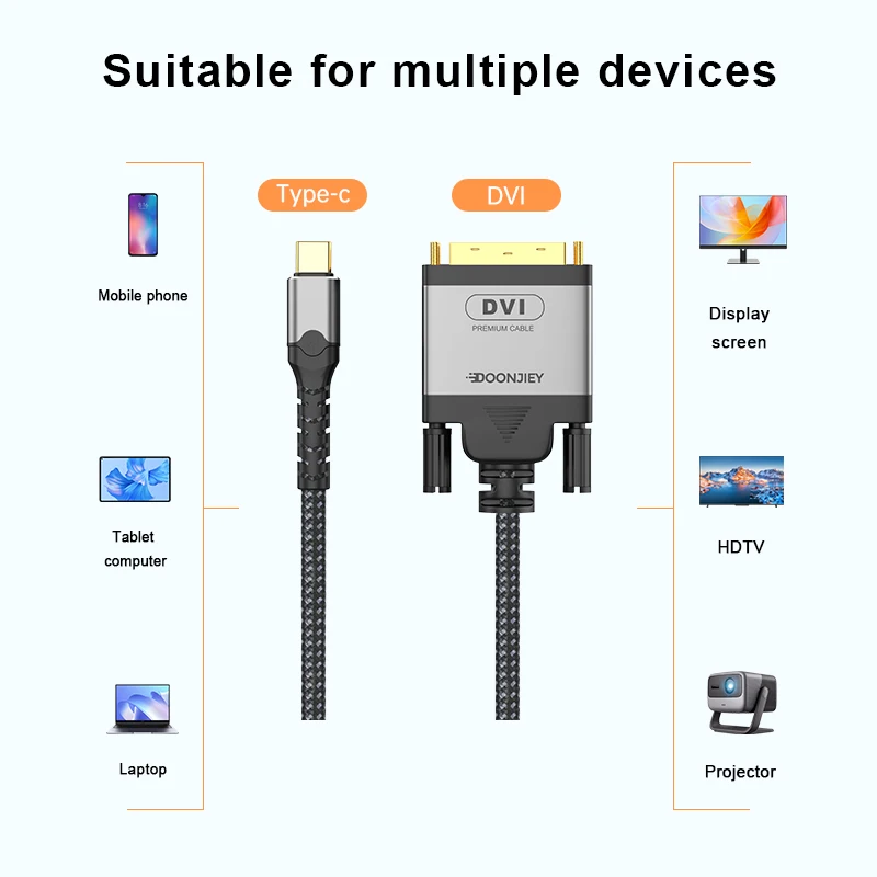 Kabel adapter USB-C na DVI 4K, adapter Type-C na DVI (24+1) męski-męski, przewód adapter do telewizora, monitora, projektora, MacBooka — zdjęcie produktu 5
