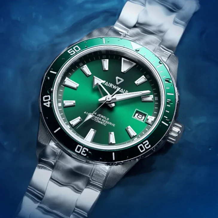 Mark Fairwhale Men Automatic Watch Sport 43mm Pilot Mechanical Wristwatch Diver 10Bar Waterproof Luminous Aluminium Bezel