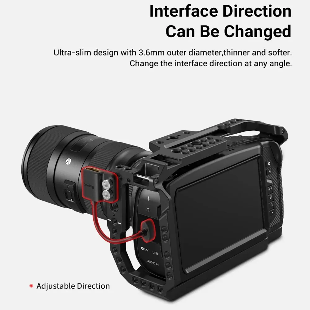 SmallRig 4K HDMI Ultra-Slim Adapter Cable Adjustable Connector A /C /D to A BMPCC 4K 6K/Per Sony A7SIII Panasonic Adapter Cable