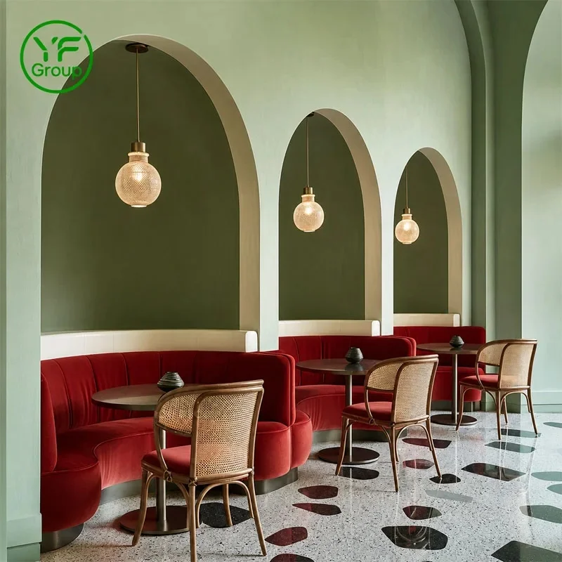 High End Marble Half Circle Curved Velvet Restaurant Furniture Table and Chair Set Booth Seating for Banquet Coffee Shop